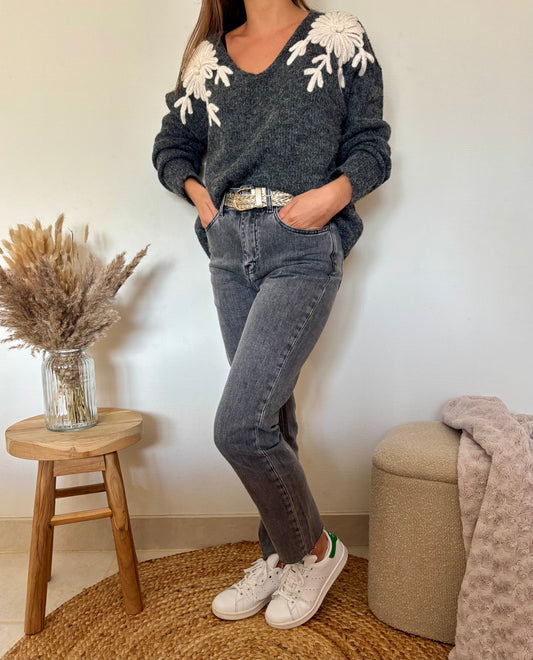 Jean mom gris