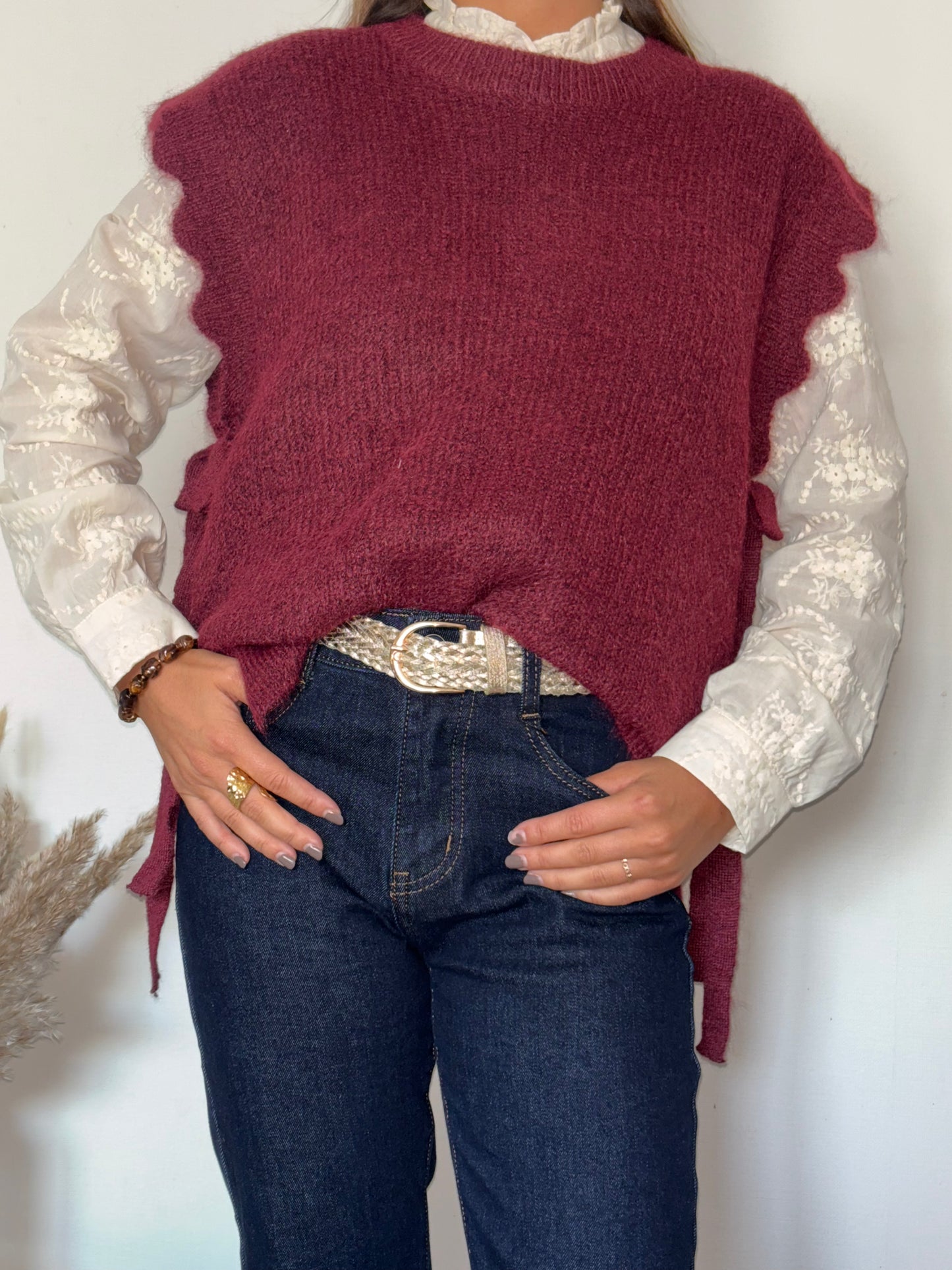 Pull sans manche bordeaux