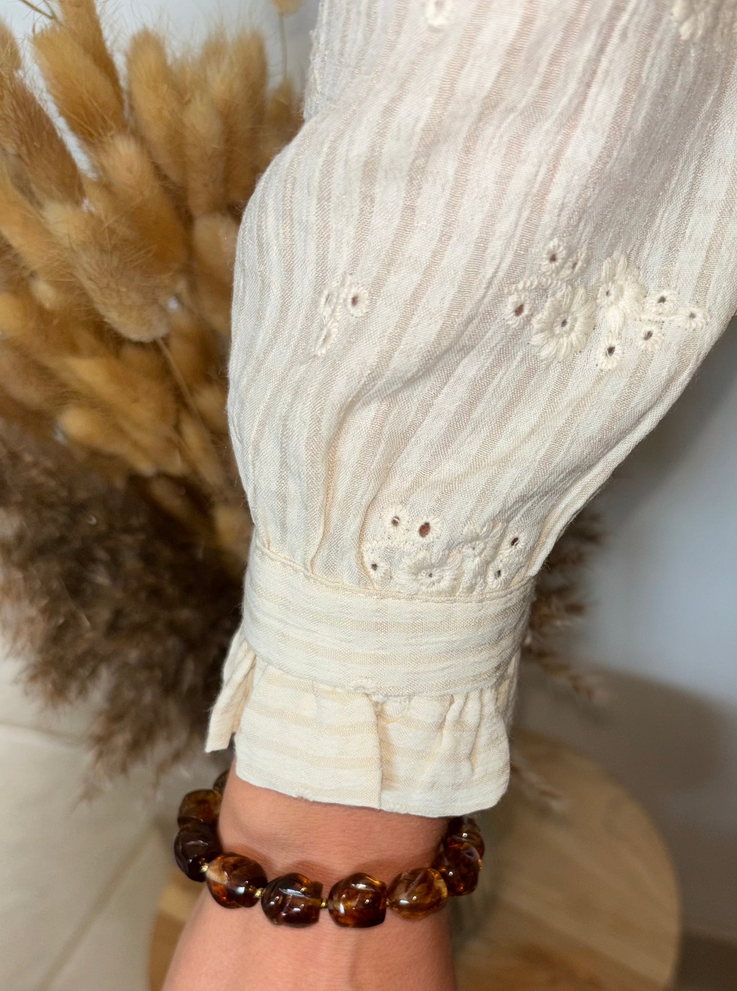 Chemisier Vichy blanc cassé