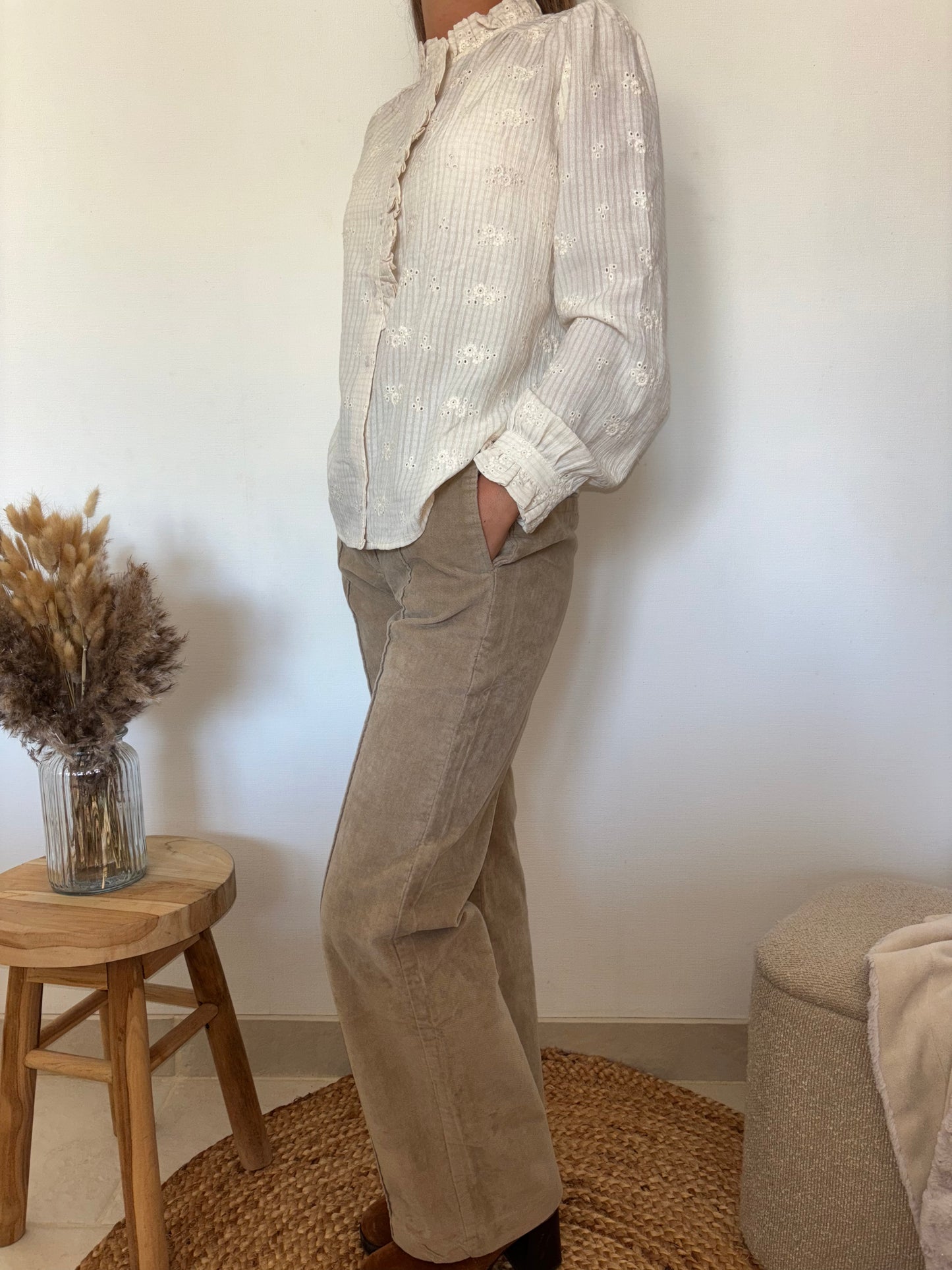 Chemisier Vichy blanc cassé