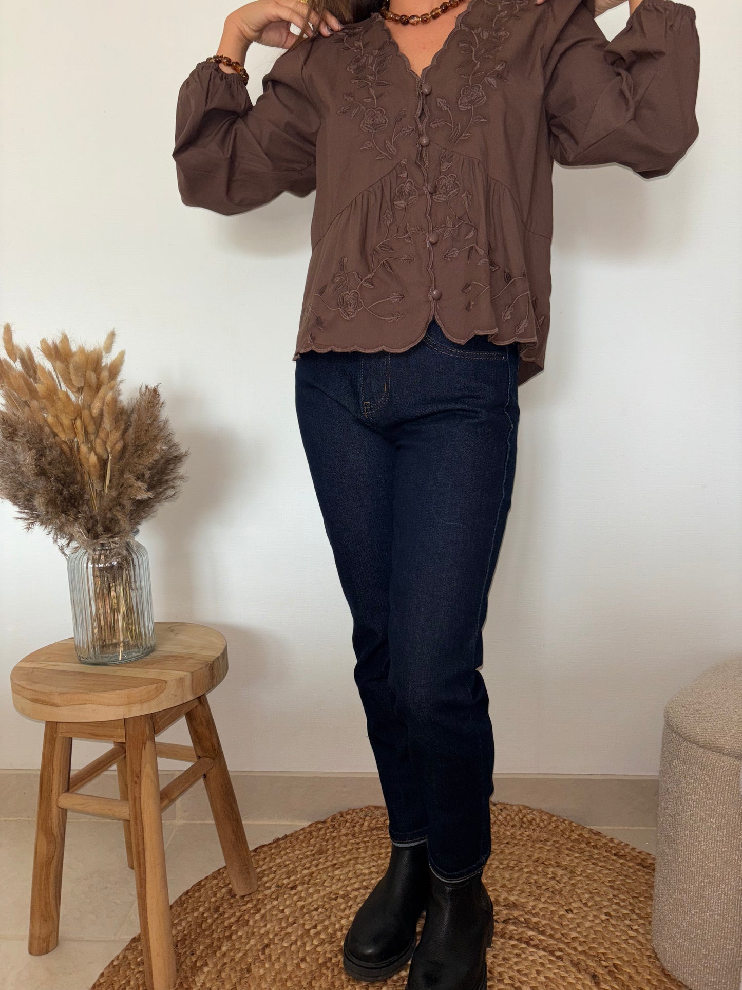 Chemisier à borderies marron